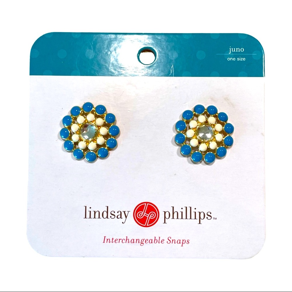 NEW Lindsay Phillips Interchangeable Shoe Snaps- blue and white design